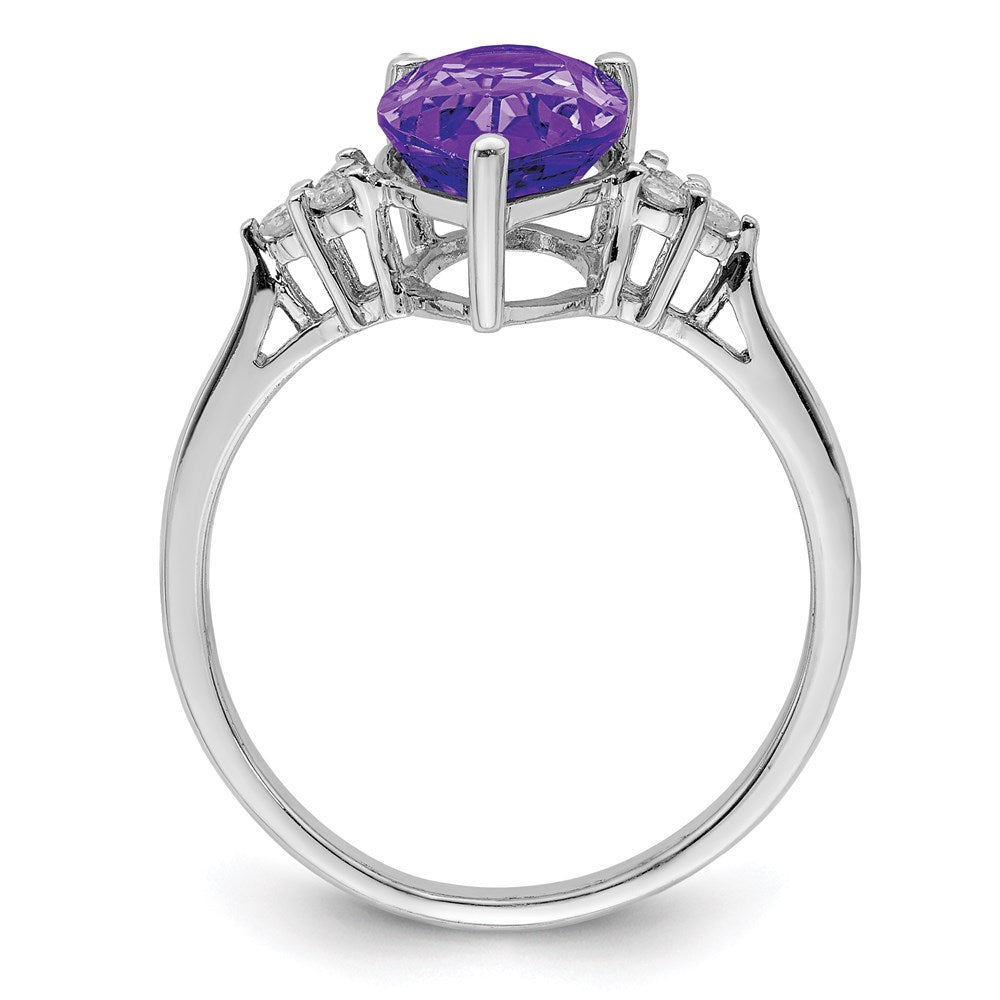 Sterling Silver Rhodium-plated Amethyst & Diamond Ring