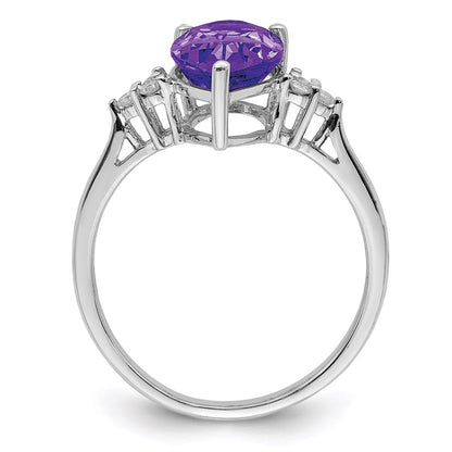 Sterling Silver Rhodium-plated Amethyst & Diamond Ring