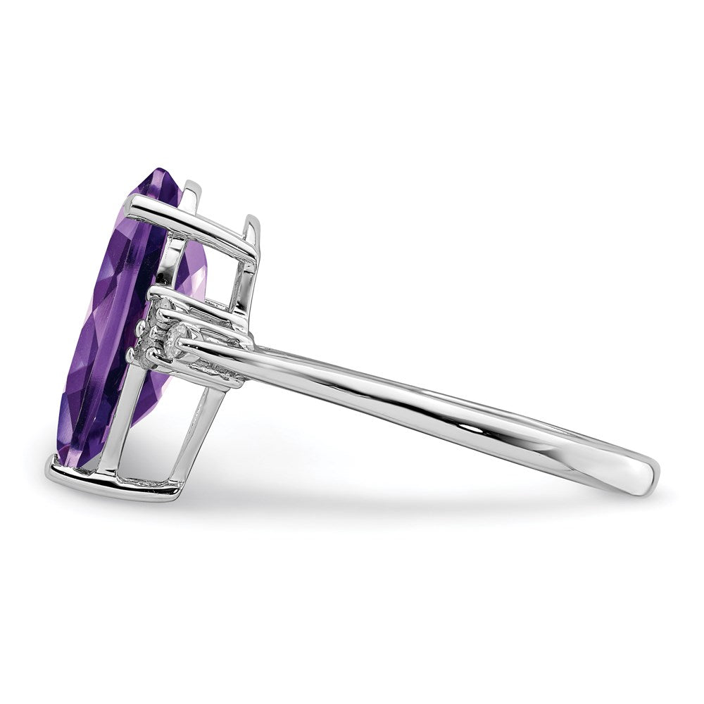 Sterling Silver Rhodium-plated Amethyst & Diamond Ring