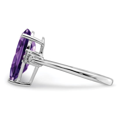 Sterling Silver Rhodium-plated Amethyst & Diamond Ring