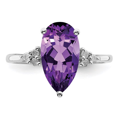 Sterling Silver Rhodium-plated Amethyst & Diamond Ring