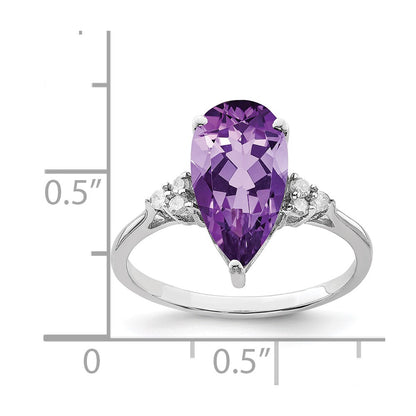 Sterling Silver Rhodium-plated Amethyst & Diamond Ring