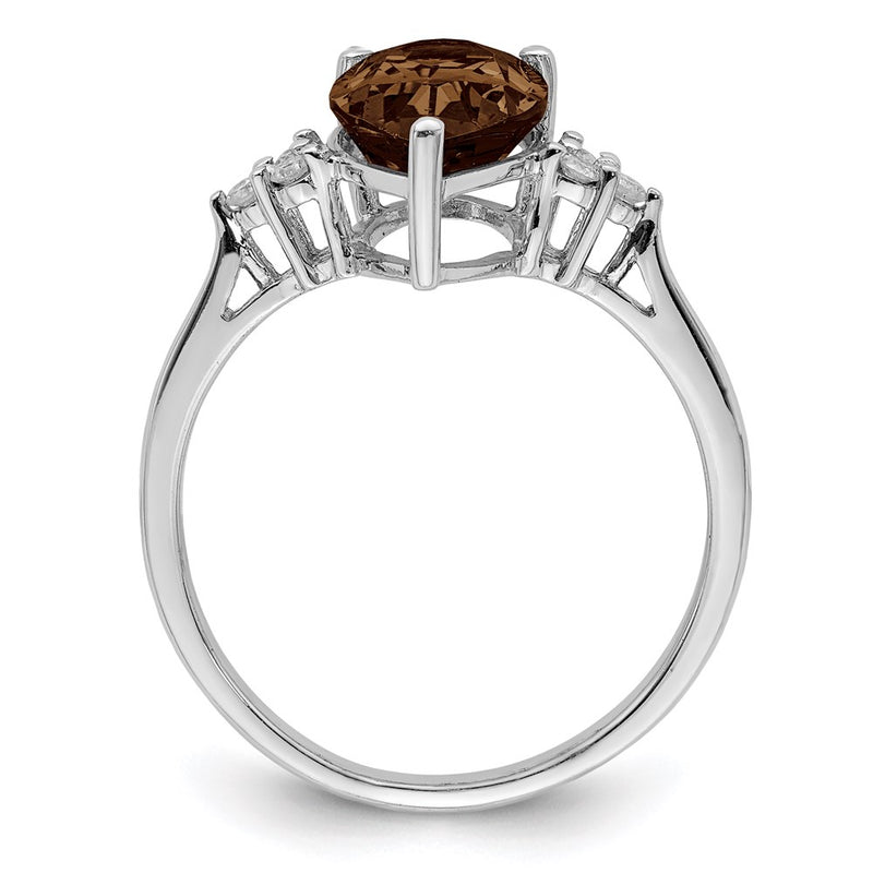 Sterling Silver Rhodium Diamond & Smoky Quartz Ring