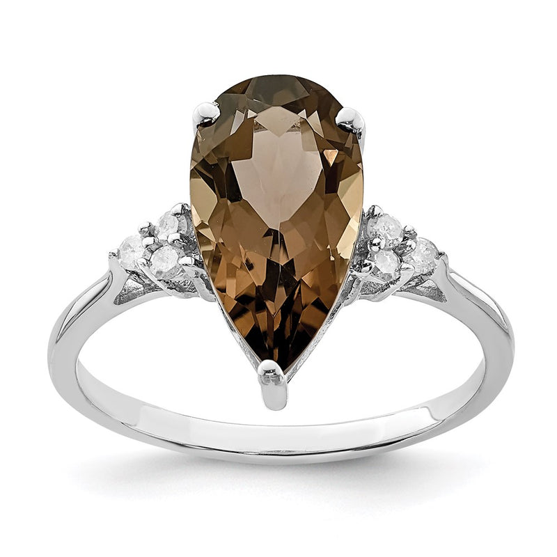 Sterling Silver Rhodium Diamond & Smoky Quartz Ring