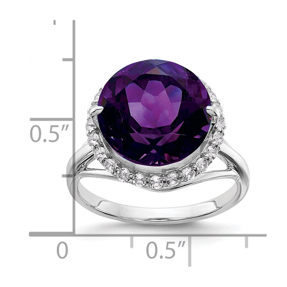 Sterling Silver Rhodium-plated White Topaz & Amethyst Ring