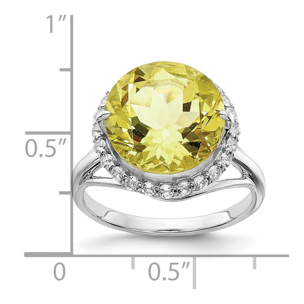 Sterling Silver Rhodium White Topaz & Lemon Quartz Ring
