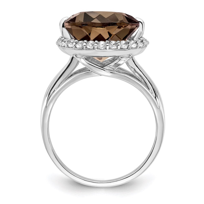 Sterling Silver Rhodium White Topaz & Smoky Quartz Ring