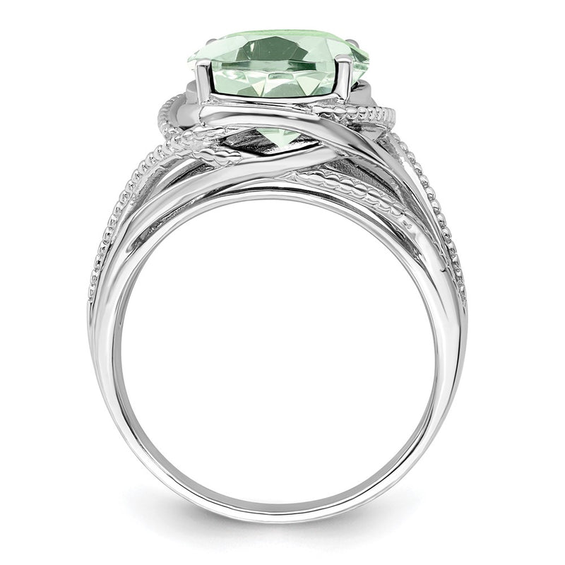 Sterling Silver Rhodium Green Quartz Ring