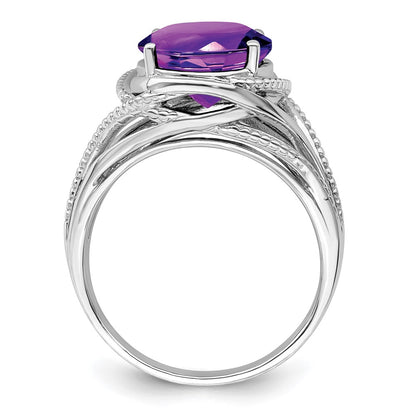 Sterling Silver Rhodium-plated Amethyst Ring