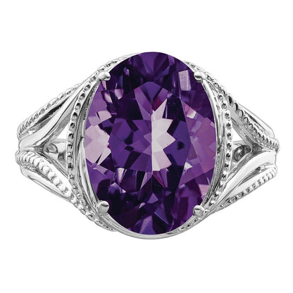 Sterling Silver Rhodium-plated Amethyst Ring