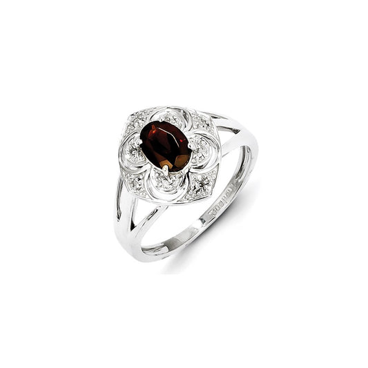 Sterling Silver Diamond & Garnet Ring