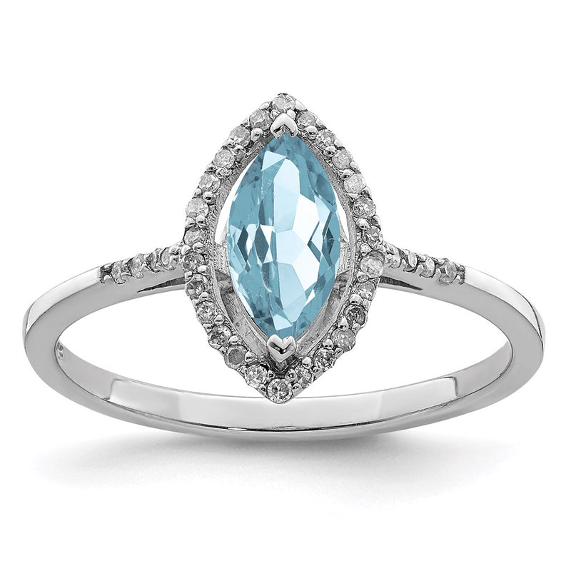 Sterling Silver Rhodium Diamond & Sky Blue Topaz Ring