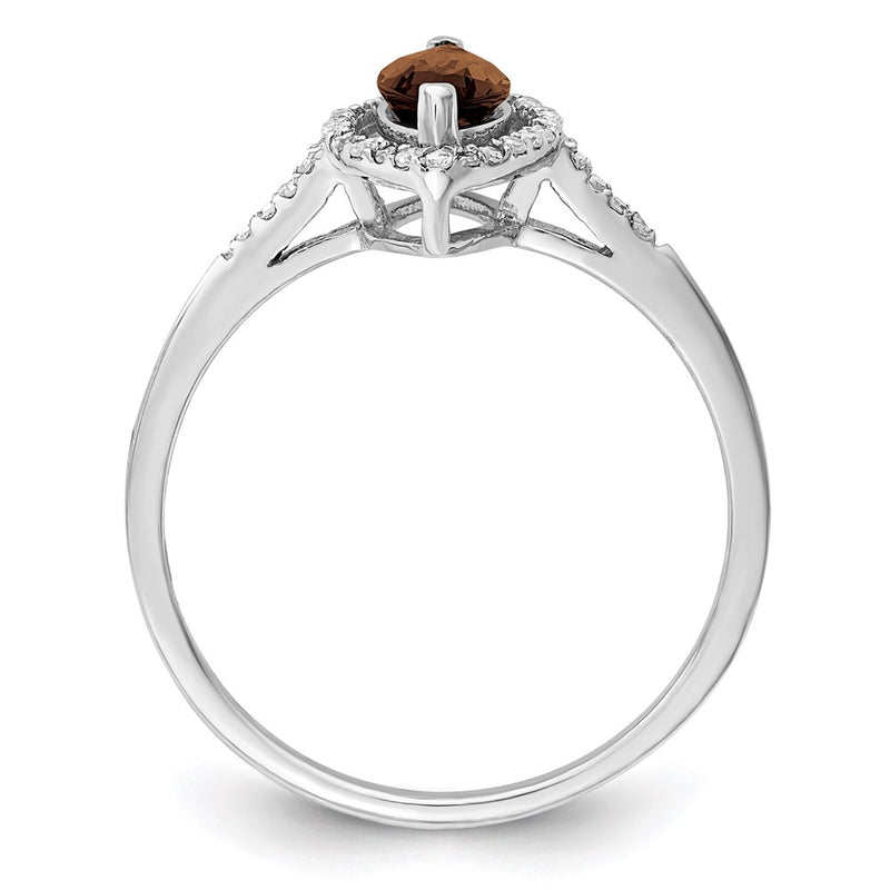 Sterling Silver Rhodium Smoky Quartz & Diamond Ring