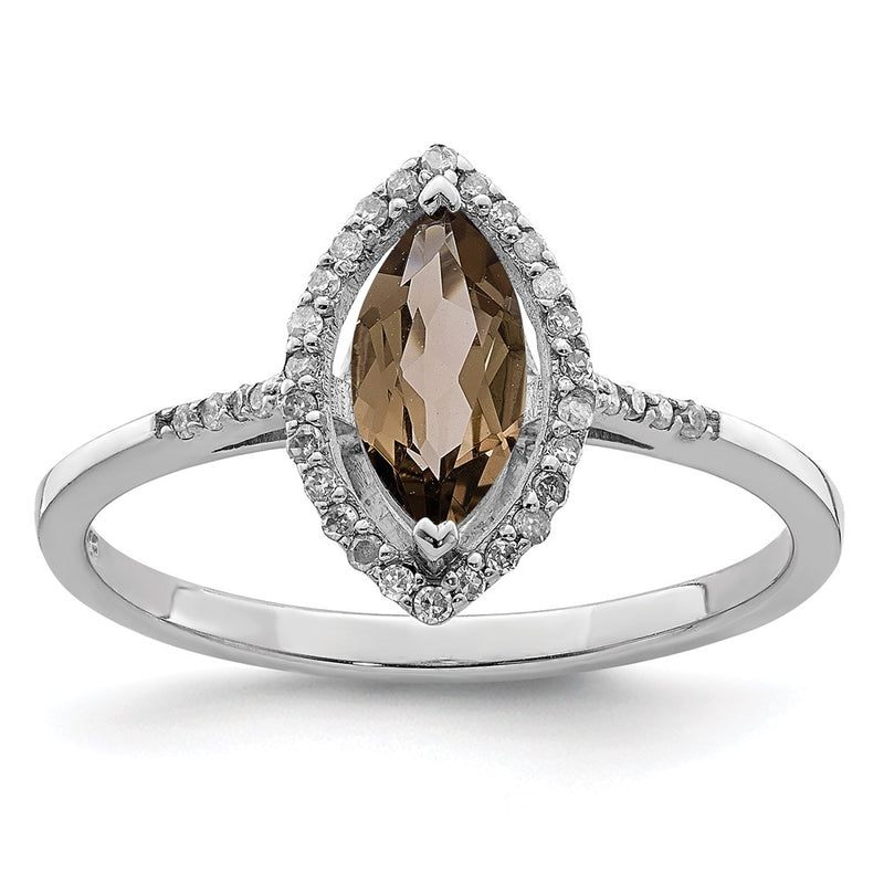 Sterling Silver Rhodium Smoky Quartz & Diamond Ring