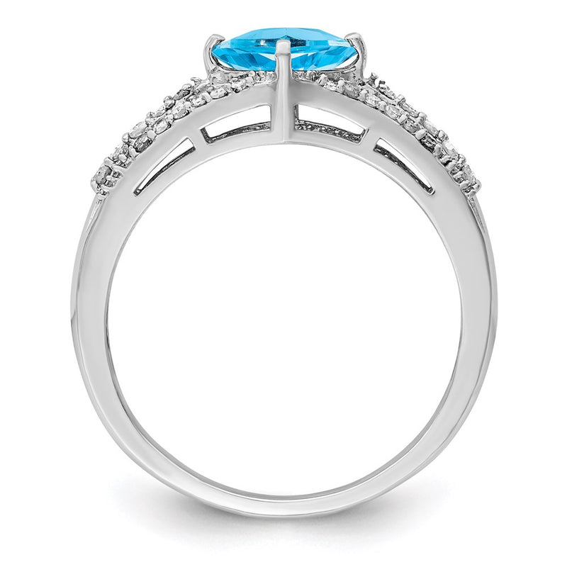 Sterling Silver Rhodium Blue Topaz & Diamond Ring
