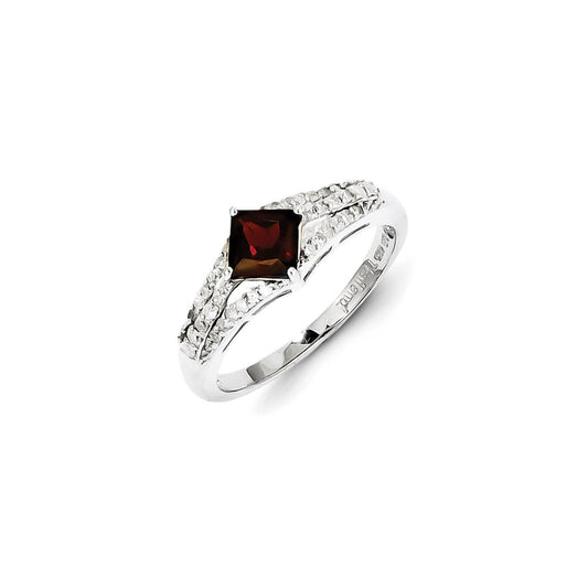 Sterling Silver Diamond & Garnet Ring