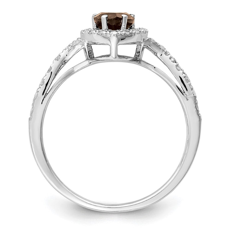 Sterling Silver Rhodium Smoky Quartz & Diamond Ring