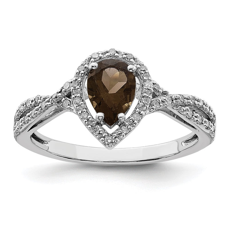 Sterling Silver Rhodium Smoky Quartz & Diamond Ring