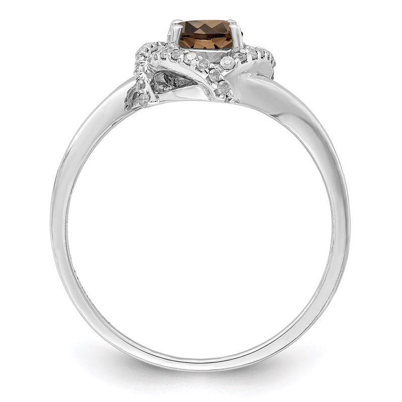 Sterling Silver Rhodium Smoky Quartz & Diamond Ring