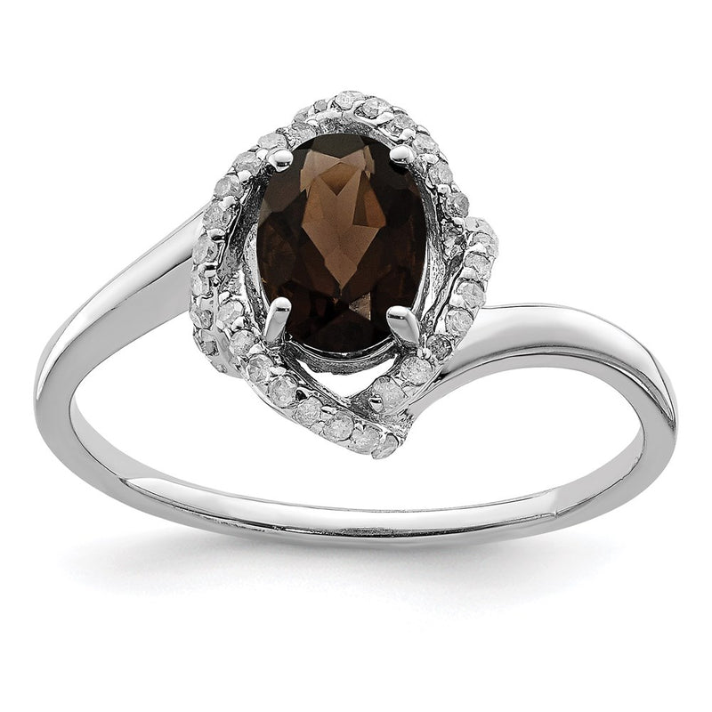 Sterling Silver Rhodium Smoky Quartz & Diamond Ring