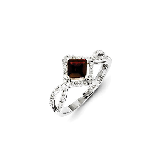 Sterling Silver Diamond & Garnet Ring