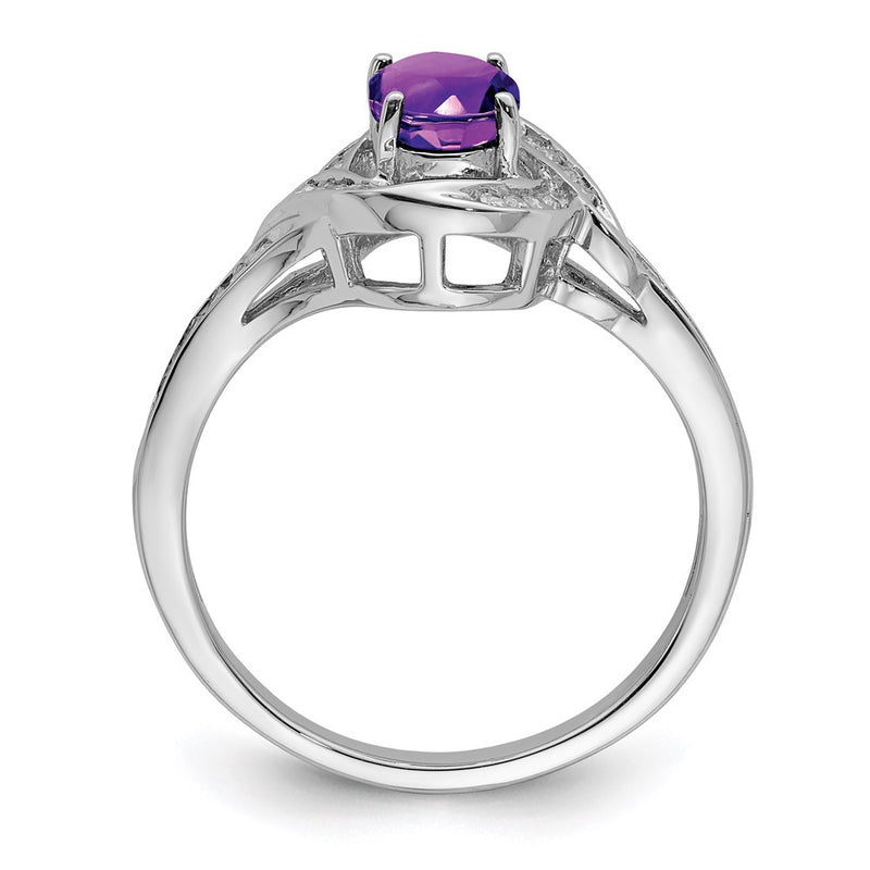 Sterling Silver Rhodium-plated Diamond & Amethyst Ring