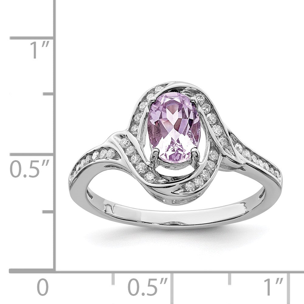 Sterling Silver Rhodium Pink Quartz & Diamond Ring
