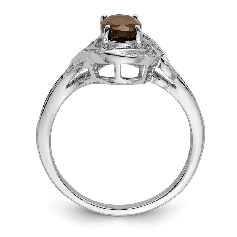 Sterling Silver Rhodium Smoky Quartz & Diamond Ring