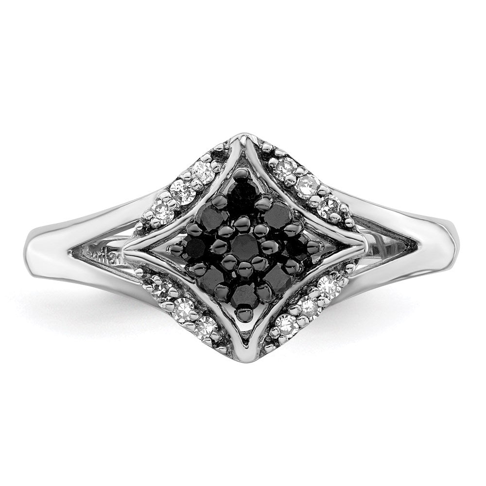 White Night Sterling Silver Rhodium-plated Black and White Diamond Ring