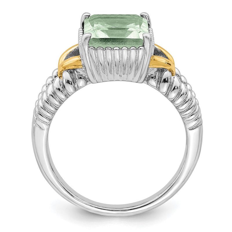 Sterling Silver Rhodium w/ Flash Gold-plate Green Quartz Ring
