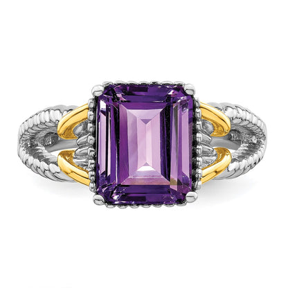 Sterling Silver Rhodium-plated w/ Flash Gold-plate Amethyst Ring