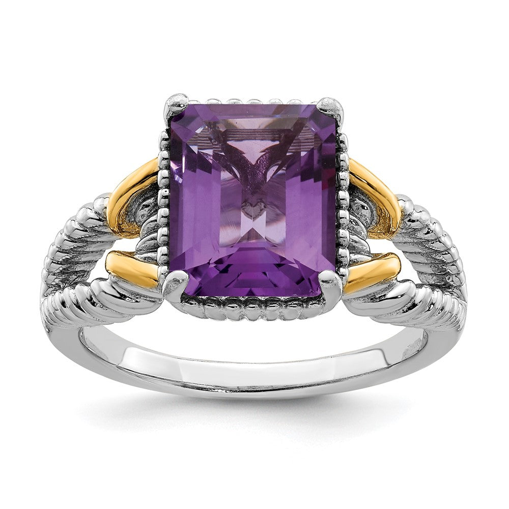 Sterling Silver Rhodium-plated w/ Flash Gold-plate Amethyst Ring