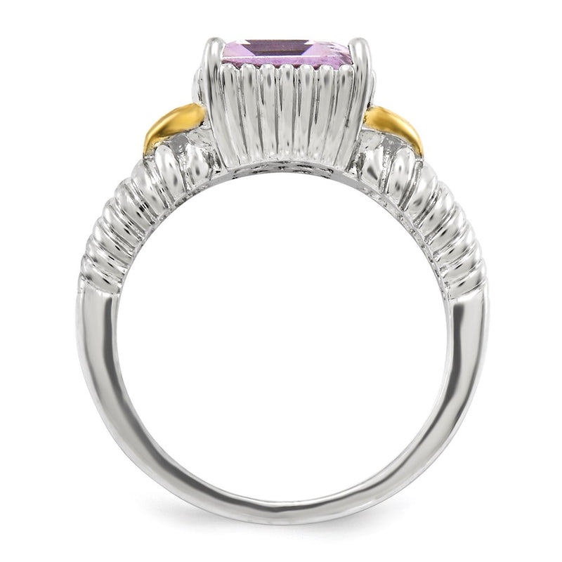 Sterling Silver Rhodium-plated w/ Flash Gold-plate Pink Quartz Ring