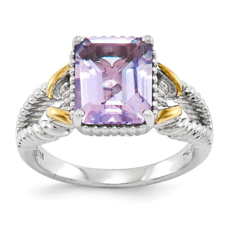 Sterling Silver Rhodium-plated w/ Flash Gold-plate Pink Quartz Ring