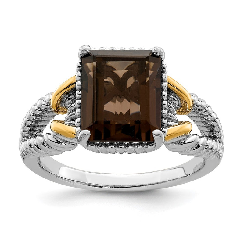 Sterling Silver Rhodium w/ Flash Gold-plate Smoky Quartz Ring