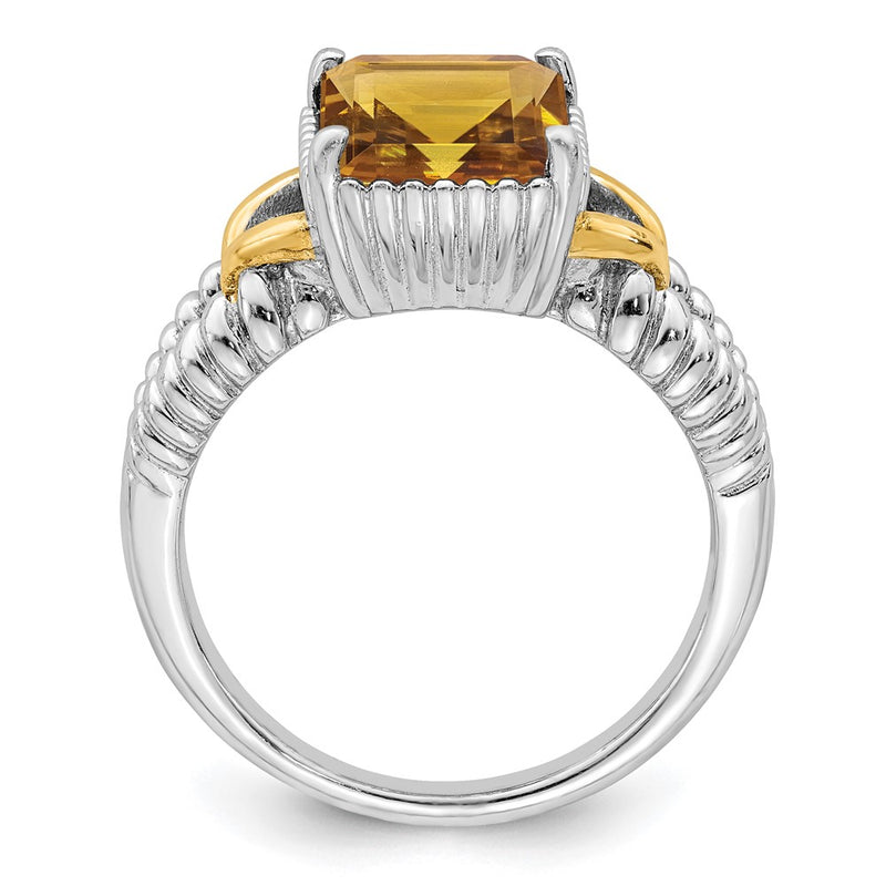 Sterling Silver Rhodium w/ Flash Gold-plate Whiskey Quartz Ring