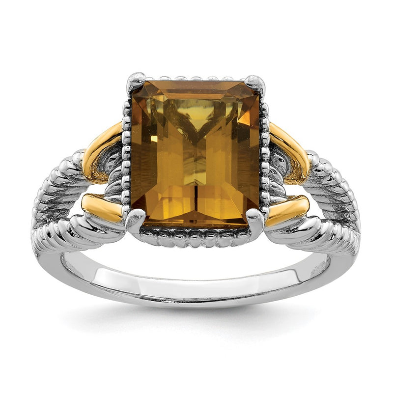 Sterling Silver Rhodium w/ Flash Gold-plate Whiskey Quartz Ring
