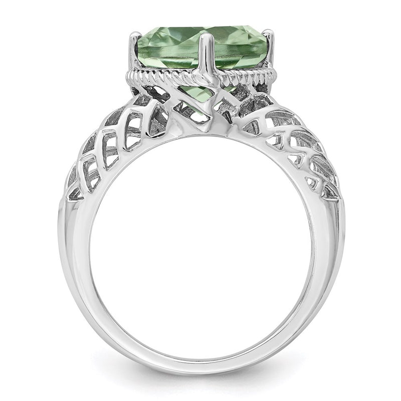 Sterling Silver Rhodium w/ Flash Gold-plate Green Quartz Ring