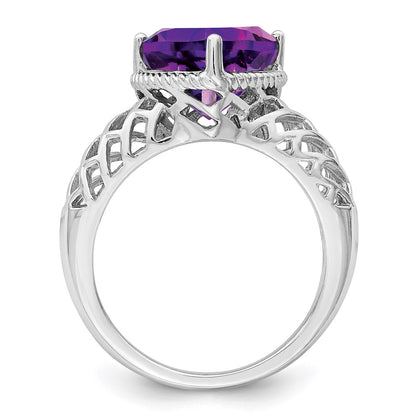 Sterling Silver Rhodium-plated w/ Flash Gold-plate Amethyst Ring