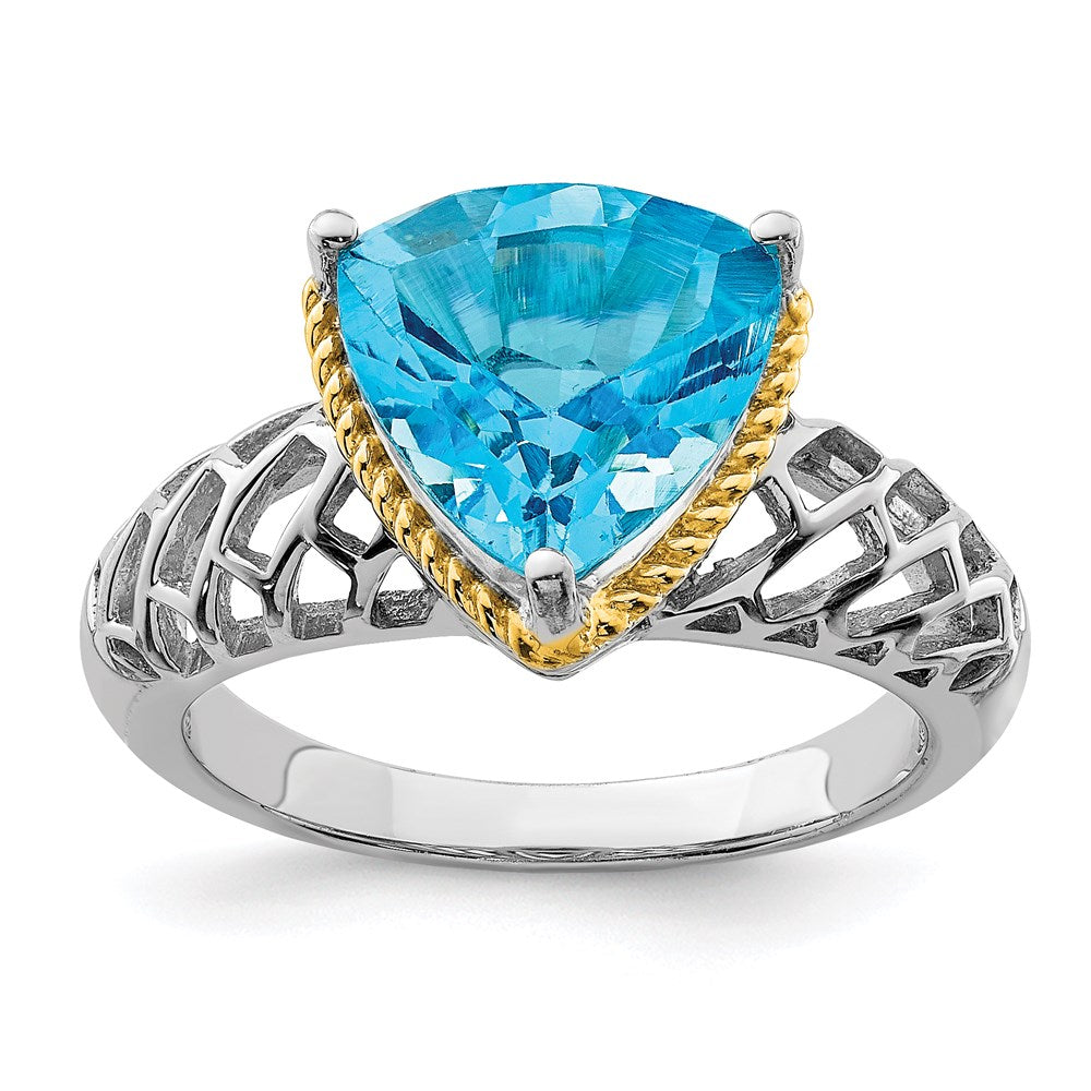 Sterling Silver Rhodium w/ Flash Gold-plate Blue Topaz Ring