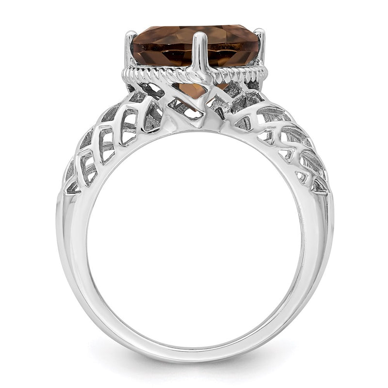 Sterling Silver Rhodium w/ Flash Gold-plate Smoky Quartz Ring