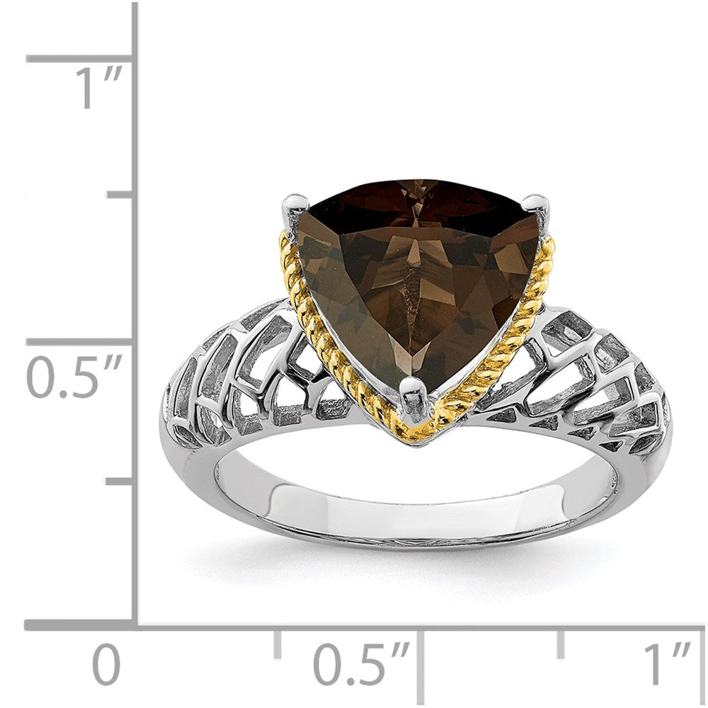 Sterling Silver Rhodium w/ Flash Gold-plate Smoky Quartz Ring