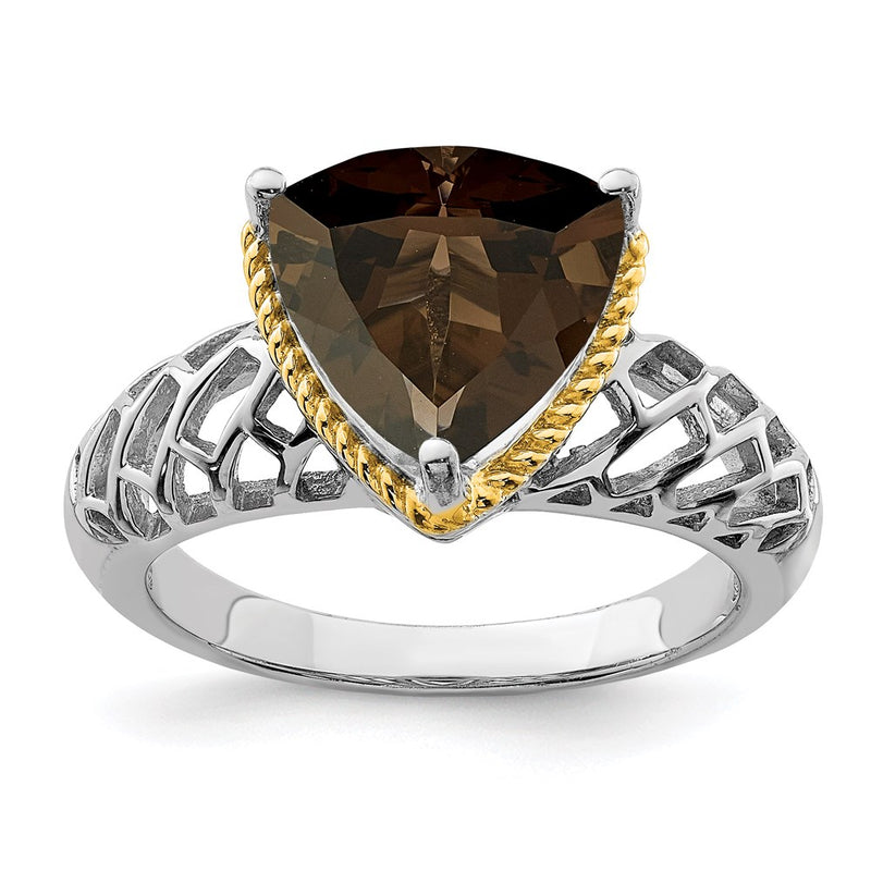 Sterling Silver Rhodium w/ Flash Gold-plate Smoky Quartz Ring