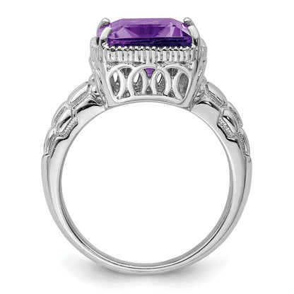 Sterling Silver Rhodium-plated Amethyst Ring