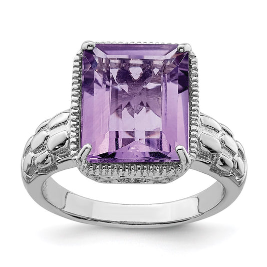 Sterling Silver Rhodium-plated Amethyst Ring