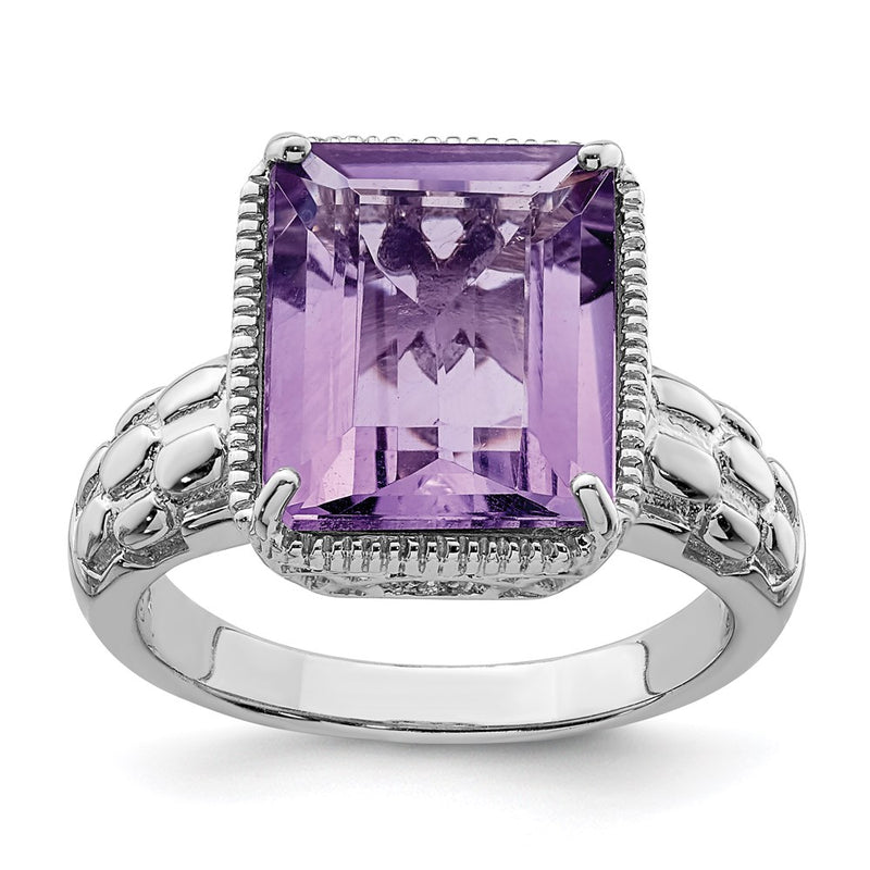 Sterling Silver Rhodium-plated Amethyst Ring