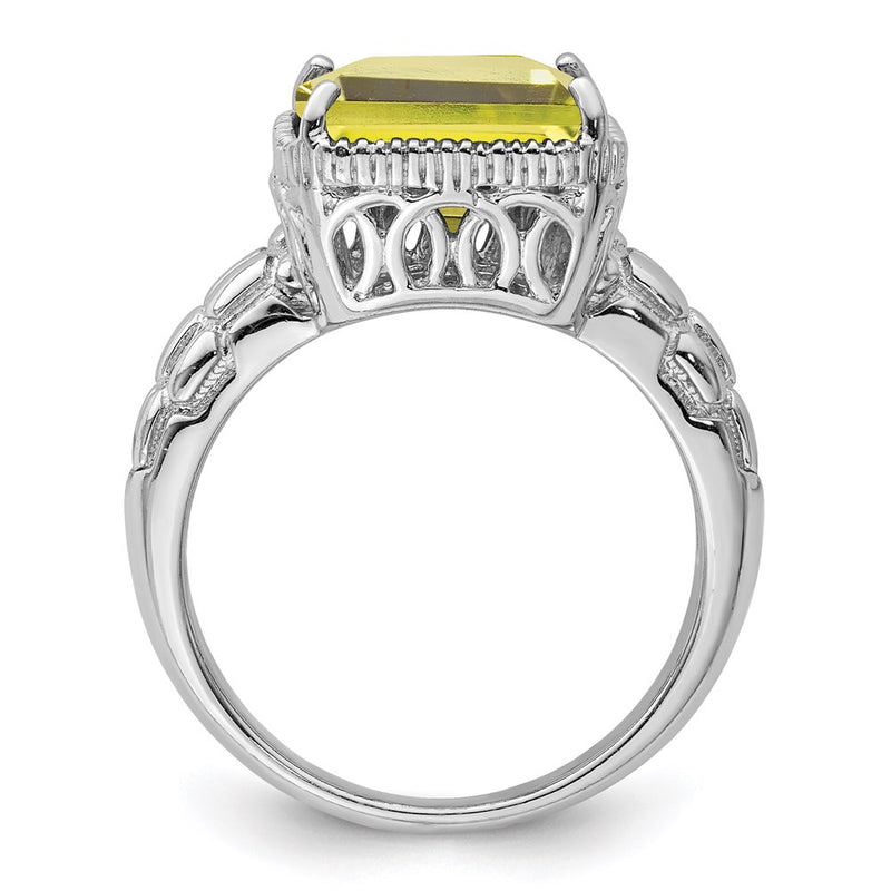 Sterling Silver Rhodium Lemon Quartz Ring