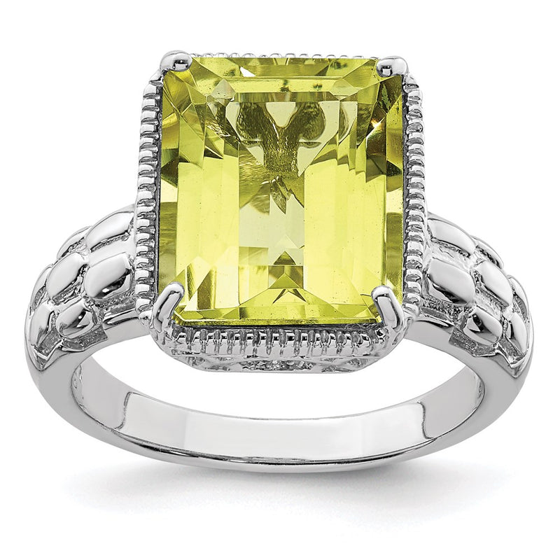 Sterling Silver Rhodium Lemon Quartz Ring