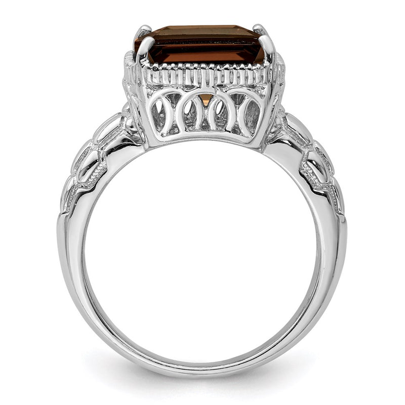 Sterling Silver Rhodium Smoky Quartz Ring