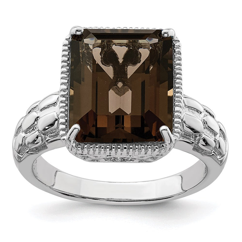 Sterling Silver Rhodium Smoky Quartz Ring